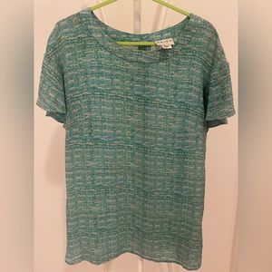 REISS pure silk abstract geometric flutter sleeve blouse top